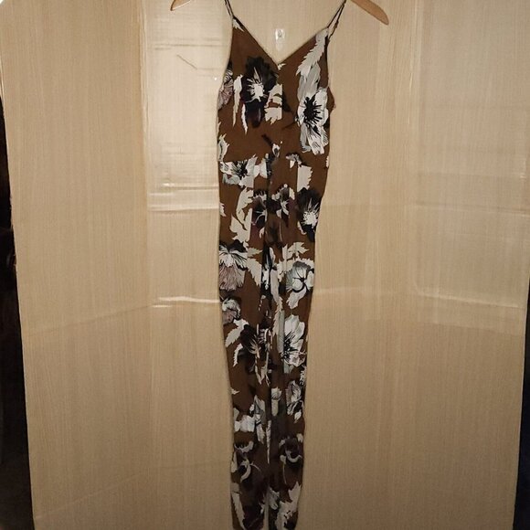 Leith Brown Floral Adjustable Strap Jumpsuit  Small - Picture 1 of 8